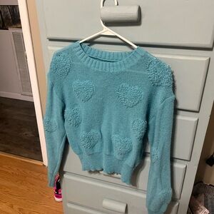 SHEIN Teal Heart Pattern Sweater